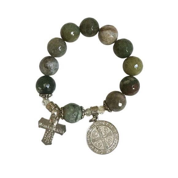 Ocean Jasper cross charm bracelet - Picture 1 of 7